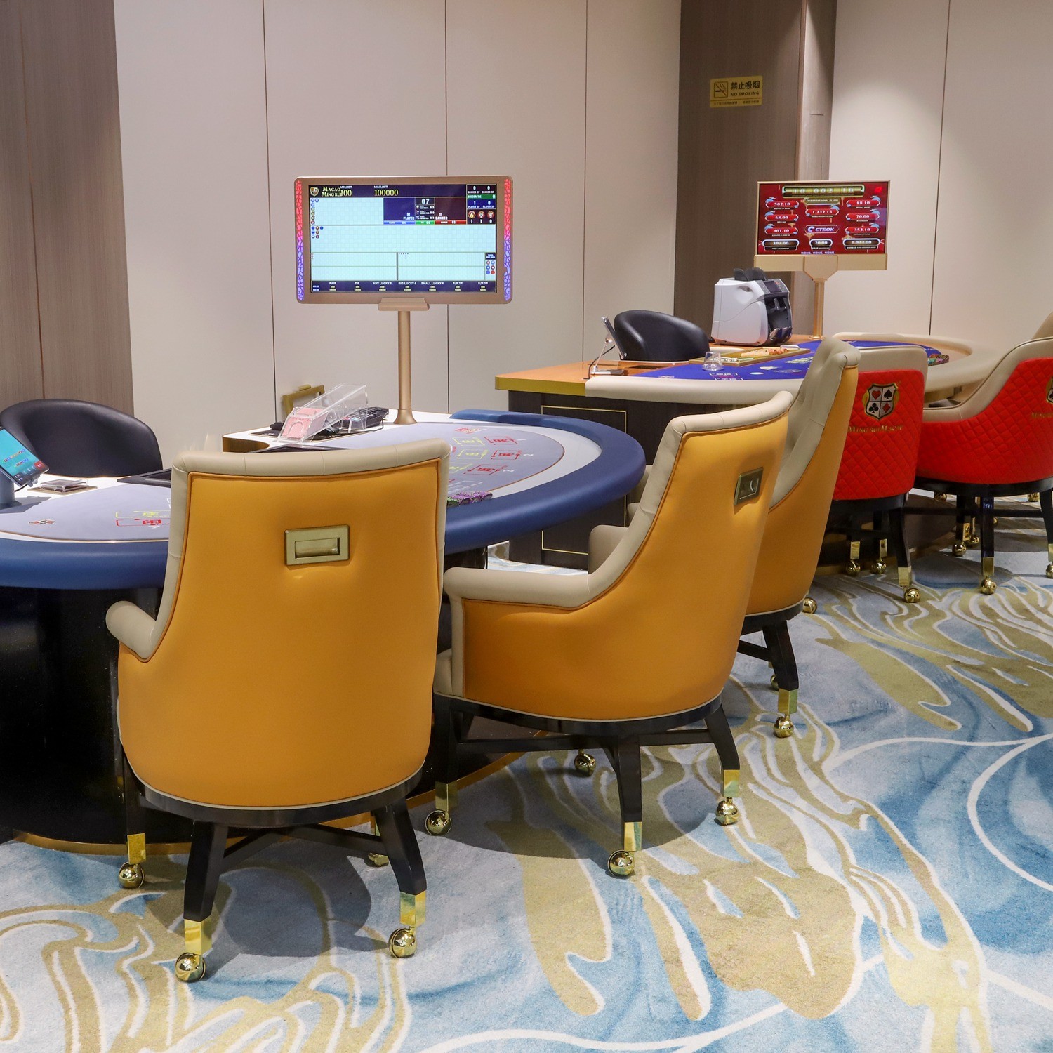 Casino management system showing connected casino tables, chips and floor data