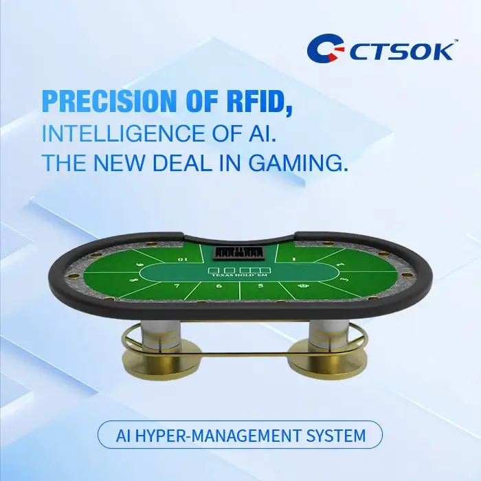10 Player Professional Texas Holdem Poker Table With Oval Metal Bumper - Product main image